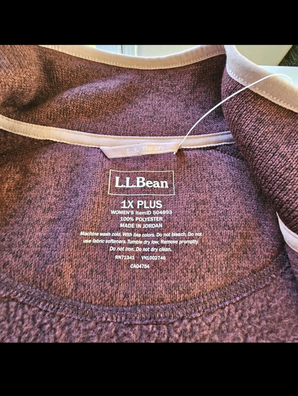 L.L. Bean Pink Burgundy Plum Full Zip Fleece Lined Jacket Sweater size 1XP - Picture 9 of 9